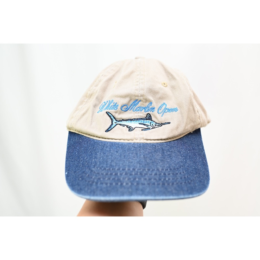 Bretmor Headwear White Marlin Open Hat Khaki Blue Denim Fishing Cap Adjustable